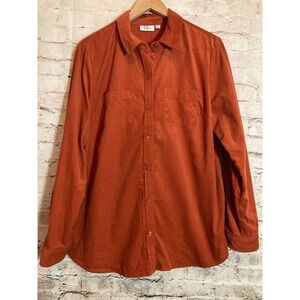 Kim Rogers Corduroy‎ Top Womens Large Rust Orange Button Up Cotton Office Career